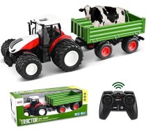 MINENICE 1:24 lauksaimniecības traktors, elektriskais traktors bērniem ar piekabi, lauksaimniecības rotaļlieta zēniem un bērniem (zaļš)