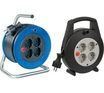 Brennenstuhl Garant kompaktā kabeļu spole / iekštelpu kabeļu spole ar 4 ligzdām un Vario Line kabeļu kārbu 4-Way / Mini kabeļu spole (iekštelpu kabeļu spole mājsaimniecībai, 5 m kabeļa, ražota Vācijā), melna/pelēka
