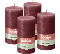 Bolsius Rustic Pillar Candles, bordo krāsā, 4 sveces, degšanas laiks 60 stundas, bez aromāta, dabīgs augu vasks, bez palmu eļļas, 13 x 7 cm, Advente