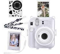 HIYQIN spīdošs futrālis un filmu uzglabāšanas kaste, kas saderīga ar Fujifilm Instax Mini 12, vasaras pamatprincips! Polaroid 12 caurspīdīga somiņa un piederumi - balta ar mirdzumiem