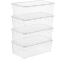 Sundis Rotho 3343094094 4 caurspīdīgu kastu komplekts Lady Shoe 5 l, uzglabāšanas kaste ar vāku, QR-kods AppMyBox, caurspīdīga, saliekama kaudzē, plastmasas / plastmasas (PP)