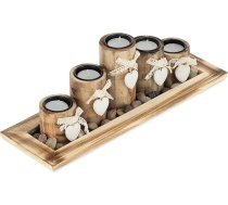 Relaxdays tējas lampu turētāju komplekts ar paplāti un akmeņiem, 39,5 cm garš, 5 sveču turētāji, galda dekorēšanai, dzīvojamā istaba un ēdamgalds, brūns