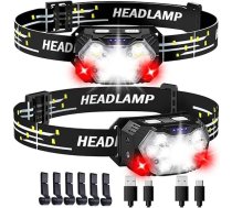 SENDALE Headlamp LED uzlādējams 5000 lūmena 9 LED galvas lukturis ar USB C uzlādējamu akumulatoru ar sarkanu gaismu un kustības sensoru, 7 gaismas režīmi, IPX6 ūdensizturīgs nakts izjādēm, kempingiem,