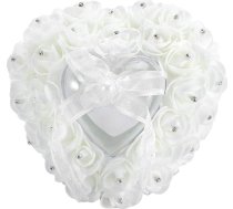 Nikou gredzena spilvens Kāzu spilvens Sirds formas gredzena kastīte Kāzu spilvens Spilvens Spilvens Korpusa siksnas Romantiska sirds formas kastīte Rose Rhinestone Decor spilvens Spilvens (balts)