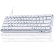 Dierya DK61se spēļu tastatūra, 60% mehāniskā tastatūra ar sarkanu lineāro slēdzi, īpaši kompakta, 61 taustiņš, aizsargāts pret pārklāšanos, C tipa datu kabelis, ASV izkārtojums, datoram, Windows, datorspēlētājiem, balta