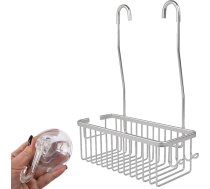 Piekaramais dušas grozs + āķis ar piesūcekni - dušas plaukts bez urbšanas - nerūsējošs alumīnija sakausējums (Simple Basket Silver)
