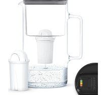 Wessper Stikla ūdens filtra krūze 3 l ar manuālo filtra nolietojuma indikatoru, kas aizstāj Aquaphor Standard, Brita Classic, Dafi Classic filtra kārtridžu, ūdens filtra krūze + 1 kārtridžs, melns
