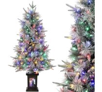 Mākslīgā Ziemassvētku eglīte ar apgaismojumu, 125 cm 4 pēdas, mākslīgā Ziemassvētku eglīte ar 150 silti baltām un daudzkrāsainām LED lampiņām, 9 režīmi, PVC zaru uzgaļi, retro sniega cilvēka gaismas pamatne mājai, birojam