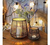 laterna melna zelta metāla komplekts, 2, 15 + 9 cm augstums, Boho laterna, moderns tējas gaismas turētājs, stieples, moderns laternas galda rotājums, sveču turētāja apdare dzīvojamā istaba, dāvana Lieldienām