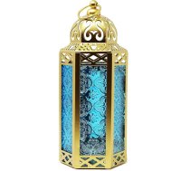 Zelta marokāņu sveču laterna, dekoratīva sveces turētāja lampa galdam vai karājas ramadāna patio vai āra lieveņa kāzām Zils stikls Medium