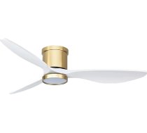 Ovlaim 132 cm vieds griestu ventilators ar 3 koka lāpstiņām, LED apgaismojumu, WiFi un tālvadības pulti, līdzstrāvas motors guļamistabai, viesistabai, balts un zelts