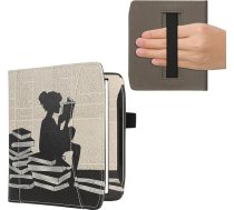 kwmobile Flip Case saderīgs ar Pocketbook Era/Era Colour - Priekšējais nodalījums Rokas siksna - Woman Reading Black Beige