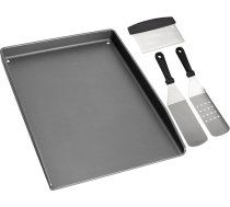 WELL GRILL 40 x 30 cm čuguna Plancha grila plāksne ar grilēšanas lāpstiņu komplektu, BBQ universāls grilēšanas paklājs, grilēšanas paplātes piederumi Enders, Weber, Landmann gāzes griliem un griliem uz kokogļu grila
