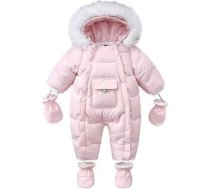 BRONG Bērnu zīdaiņu zīdaiņu meitenes ziemas sniega kostīms ar kapuci jaka ar kapuci zābaki Romper ar cimdiem mazulim Jumpsuit ar noņemamu kažokādas apdari rozā 6-9 mēneši