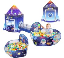 3 in 1 raķešu kuģa rotaļu telts ar tuneli bumbu bedre bērnu istabas tēmu Pop Up Playhouse iekštelpu āra astronautu telts komplekts rotaļlietu dāvana raķešu kuģa rotaļu telts zēniem meitenēm mazuļiem