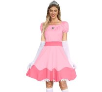 G un PL Sieviešu karnevāla kvadrātveida apkakle Pufs piedurknēm Rozā princeses kleita ar kroni Cosplay puse kostīms S
