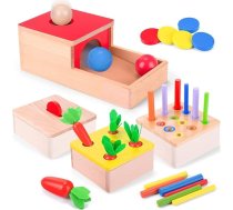 Koka rotaļlieta no 1 gada | 4 in 1 Montessori rotaļlieta Bērnu motorisko prasmju rotaļlieta no 10 mēnešiem Zēni Meitenes Objekts Pastāvīga šķirošanas spēle Koka puzle bērniem Lieldienu Ziemassvētku Dzimšanas diena Jaungada dāvana
