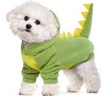 Lelepet Suņa kostīms Dinozauru kostīms, silta flīsa ziemas jaka ar kapuci sunim, smieklīgs suns, Halloween Cosplay tērps, mājdzīvnieku dinozauru kapuci, L