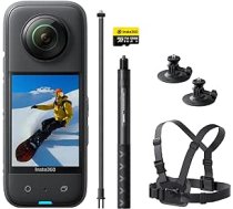 Insta360 X3 sniega komplekts — ūdensizturīga 360° darbības kamera ar 1/2 collas sensoru, 5,7K 360°, 72MP 360° fotoattēli, stabilizācija, 2,29 collu skārienekrāns, vibrācijas, AI rediģēšana, tiešraides straumēšana