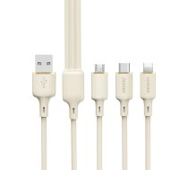 Dudao 3in1 kabelis SR pastiprināts kabelis USB-A - USB-C / Lightning / microUSB 66W 1,2 m smilškrāsas krāsā
