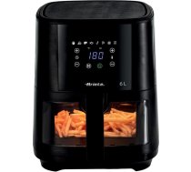 Ariete 4626 Friggitrice ad aria 6L gaisa fritēze, 1300 W, tilpums 6L, gatavošanas ietilpība 2,5 kg, 8 iepriekš iestatītas programmas, temperatūra līdz 200°, caurspīdīgs grozs gatavošanas kontrolei, melns