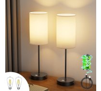 lundwa LED galda lampa ar 6000 mAh, bezvadu pieskārienu, bezvadu, ar 6000 mAh, 6 W 2700 K E27 spuldzes bateriju nakts lampu komplekts ar 2 baltas krāsas lina abažūru un metāla pamatni dzīvojamai istabai, guļamistabai, bērnu istabai (melna)