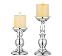 NUPTIO Pillar Candle Holder Metāla sveču turētājs, ideāli piemērots 80 mm svecēm, sudraba sveču turētājs viesistabai, dārzam, SPA, aromterapijai, aromterapijai, vīraku konusiem, kāzām, ballītēm, 2 gab. iepakojums