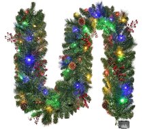 Ziemassvētku virtene ar gaismām 9ft izgaismota Ziemassvētku virtene darbojas ar akumulatoru 8 apgaismojuma režīmi 50 LED gaismas Ziemassvētku virtene Sarkano ogu Ziemassvētku priežu čiekuriņi kāpnēm