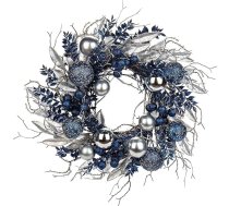Ziemassvētku vainags Durvju vainags Ziemassvētkiem - Zils Adventes vainags ar Ziemassvētku rotājumiem un gariem zariem, dekoratīvs vainags Ziemassvētku rotājums Galda vainags, diametrs 40 cm