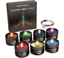 Inspireyes Chakra Candle ar augstākās kvalitātes kristāliem un dziedinošiem akmeņiem Meditācijas aromātiskās sveces Dāvanu komplekts sievietēm Atbrīvošana no stresa Garīgā apdare Joga Aromterapija 7 melns komplekts