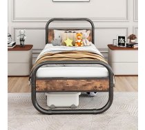 ‎Homerecommend HOMERECOMMEND Metāla un koka gultas rāmis ar redeļu rāmi, metāla gulta 90 x 200 cm, melns