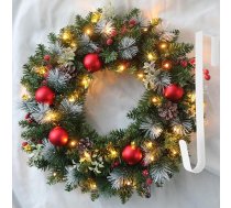 40 cm Ziemassvētku vainags, adventes vainags, piekaramais Ziemassvētku rotājums, durvju vainags ar 40 LE-D un āķiem, Ziemassvētku durvju rotājums mājai, birojam, Ziemassvētku rotājums (sarkans)