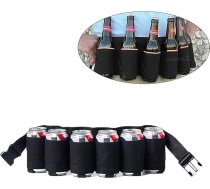 Alus josta Pārnēsājams dzērājs Alus Soda Can jostas turētājs Salokāms alus josta Augstas kvalitātes dzērienu turētājs josta ar 6 dzērienu turētāju alus ballītei Kempinga ceļojumu kāpšana Pārgājieni ārpus telpām (melns), melns), meln