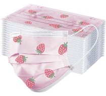 Lulupi 10/50 bērnu vienreizlietojamo sejas masku komplekts, zemeņu, 3 slāņu elpojoša mutes un deguna aizsardzība, vienreizlietojams rozā MNS pārklājs, daudzfunkcionāls lakats, kakla lakats, kakla lakats šalles