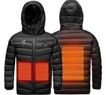KODMNSW Apsildāma jaka bērniem, apsildāma jaka, 3 temperatūras regulatori, silta jaka, ūdensnecaurlaidīga ziemas jaka, dūnu jaka, apsildāma jaka ar kapuci, pūkaina jaka, zēniem un meitenēm (bez barošanas bankas)