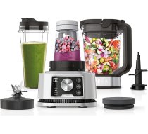 Ninja Foodi Power Nutri Mixer Smoothie Maker 3-in-1, biezu biezeņu un saldētu dzērienu pagatavošanai, automātiskās programmas, 2,1 L krūze, 700 ml kauss un 400 ml bļoda ar Power maisītāju, 1200 W, sudraba krāsā CB350EU
