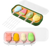 2 ledus veidņu komplekts Silikona ledus veidnes atkārtoti lietojamas Cake Pop Mould Popsicle Moulds formiņas mājai ārā (dzīvnieki un augļi)