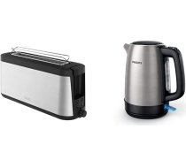 Tefal Element TL4308 tosteris ar garām ligzdām | 7 brūnināšanas līmeņi | 1000 W melns/nerūsējošais tērauds & Philips sadzīves tehnika HD9350/90 tējkanna, nerūsējošais tērauds, 1,7 litra, melna