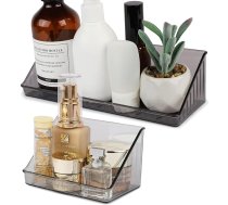 SSYR&P Grey Transparent Acrylic Self-Adhesive Organiser Set, sienas organizators virtuvei un vannas istabai, skapītis/ledusskapis/izlietne, sīkumu organizators, uzglabāšanas kaste 1 + 2