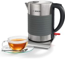 Bosch TWK7S05 bezvadu tējkanna (automātiska izslēgšanās, aizsardzība pret pārkaršanu, automātiska tvaika apturēšana, viegla tīrīšana, 2200 vati) melna / pelēka