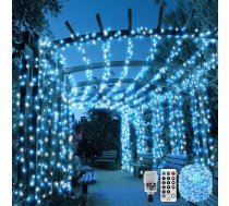 100 m 600 LED pasaku gaisma ārā Ziemassvētki Garas iekšējās pasaku gaismas Plug Dārza eglīte Pasaku gaismas ārā Strāvas vadība ar tālvadības pulti un taimeri 8 režīmi Ūdensizturīgs (zila + balta)