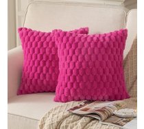 Mandioo Komplekts no 2 rozā sarkanā krāsā Super mīksts dekoratīvs plīša spilvenu pārvalks 50 x 50 cm Vilnas samta dekoratīvie spilvenu pārvalki Dīvāna spilvens Dekoratīvs spilvens pūkains dīvānam Dīvāna gulta Dzīvojamā istaba