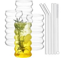 ALINK Ribotu dzeramo glāžu komplekts ar stikla salmiņiem, 475 ml, burbuļu glāzes, viļņu glāzes, ūdens glāzes, garās dzērienu glāzes, kokteiļu glāzes pienam, sodai, soda