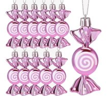 Threan 12 Ziemassvētku eglīšu saldumi Ziemassvētku eglīšu rotājumi Candy Glitter Hanging Christmas Candy Ornaments Candy Cane Decoration ar zelta virvēm (rozā)