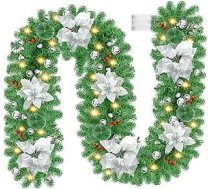 Navidad Ziemassvētku vainags, 2,7 m / 9 pēdas, mākslīgais egļu vainags ar LED gaismām, mākslīgais Ziemassvētku vainags durvju rotājumi kamīniem, kāpnēm, ar apgaismojumu