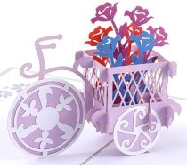 Velosipēda ziedu pop-up karte - Atzīšanas dāvanas 3D apsveikuma pop out pārsteigums - roku darbs lielas dāvanu kartes visiem gadījumiem - Unisex pop up dāvana ar aploksni iekļauts