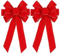 2 Pack Red Ziemassvētku loki Āra rotājumi 12x20 collu Liela Ziemassvētku eglīte Topper Samta vainags Bow ar spīdīgu zelta apdari Ziemassvētku priekšējām durvīm