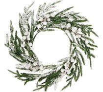 Mākslīgais Ziemassvētku vainags ar ogām Sniegs sedz Norfolka priedes vainags Ziemassvētku pūkas vainags Dekorācijas Norfolka vainags Ziemassvētkiem Mājas pusei Priekšējo durvju rotājumi (balts)