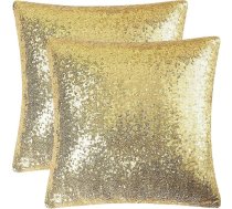 PiccoCasa 2 Pack Glitter Shiny Satin Sequin Cushion Covers 18x18 collu Ziemassvētku kāzu svinību dekorēšanai - zelta krāsā
