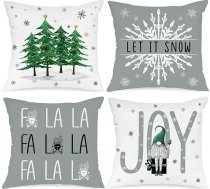 Lanpn 4 Ziemassvētku spilvenu pārvalki, 40 x 40 cm, modernas ziemas sniegpārslas, dekoratīvie Ziemassvētku spilveni Ziemassvētku dekorēšanai, Ziemassvētku gultasveļa, dīvāna rotājumi (pelēks)